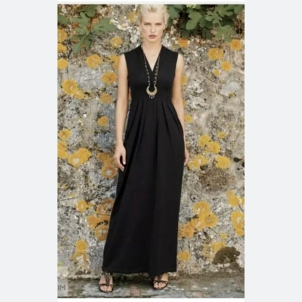 Peruvian Connection XS Adriatico Black Sleeveless V-Neck Pima Cotton Maxi Dress